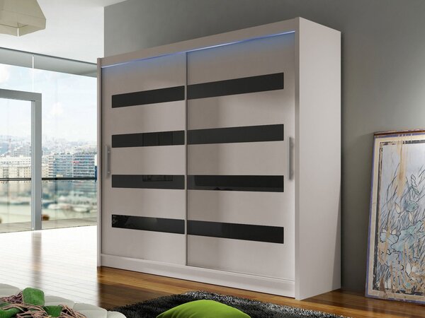 Mirjan24 Skriňa London XI, Farby: kašmír /kašmír + čierny lacobel, Osvetlenie: osvetlenie LED RGB - farebné Mirjan24 5903211407734