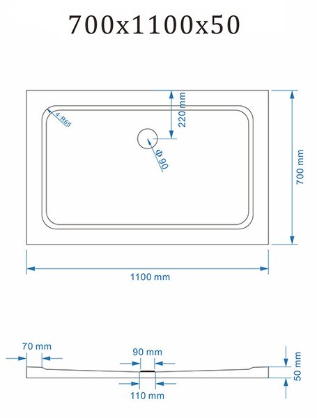 BPS-koupelny Posuvné sprchové dvere SH03C 110 čierne/transparent pre inštaláciu do niky + vanička ST05D 110x70 biela