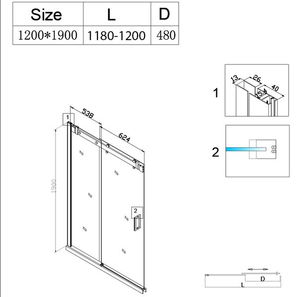 BPS-koupelny Posuvné sprchové dvere SH03D 120 chróm/transparent pre inštaláciu do niky + vanička ST03C 120x80 biela