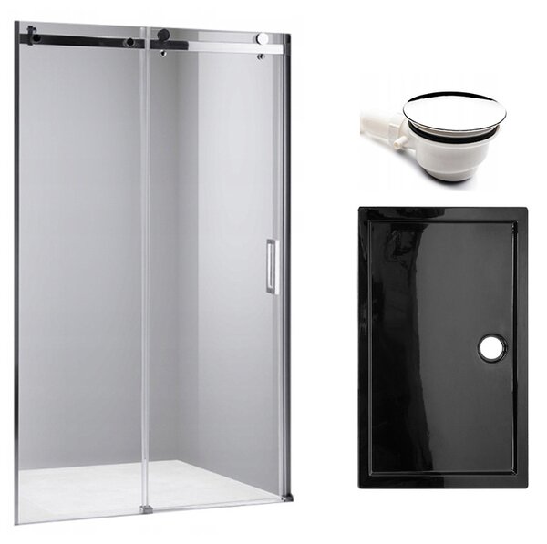 BPS-koupelny Posuvné sprchové dvere SH03D 120 chróm/transparent pre inštaláciu do niky + vanička ST06C 120x10 čierna