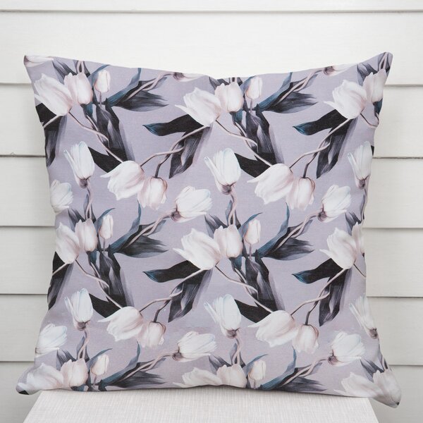 Biante Dekoračná obliečka na vankúš PML-034 Biele tulipány na sivom 35 x 45 cm