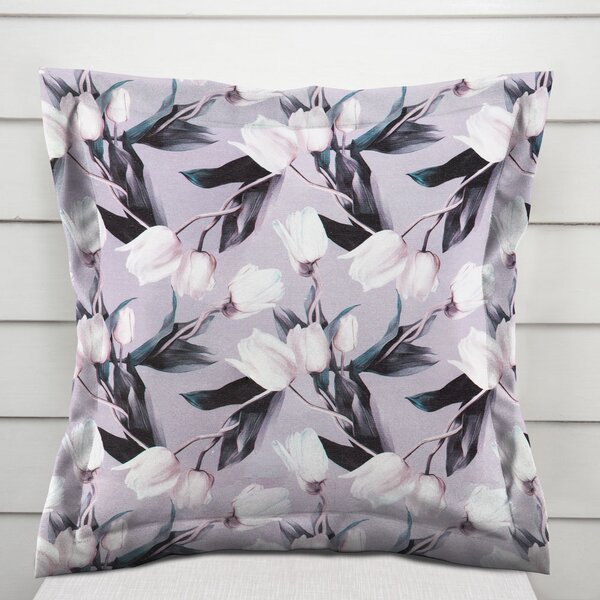 Biante Dekoračná obliečka na vankúš s lemom PML-034 Biele tulipány na sivom 35 x 45 cm