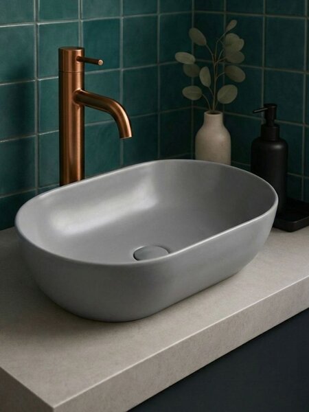 UPTrend Oválne keramické umývadlo na dosku SPARROW TR41385‑U10, pebble grey mat