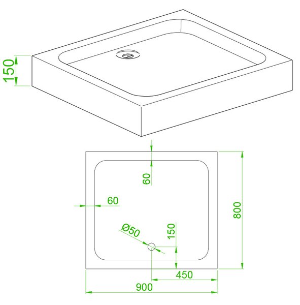 BPS-koupelny Obdĺžnikový sprchovací kút KZ12A BL 90x80 čierna/transparent + vanička SXL03B WH biela