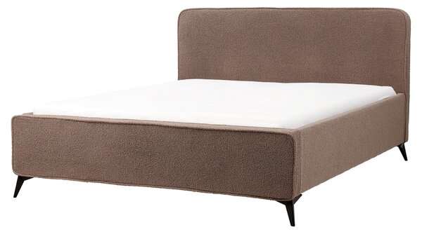 Rám postele s čelom hnedé buklé čalúnenie čierne kovové nohy 160 x 200 cm klasický minimalistický štýl spálňa