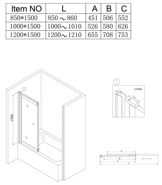 BPS-koupelny Dvojdielna vaňová zástena PR07 CH 85x150 chróm/transparent
