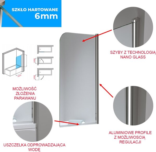 BPS-koupelny Jednodielna vaňová zástena PR01 GL 70x140 zlatá/transparent