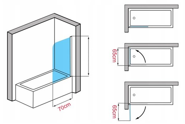 BPS-koupelny Jednodielna vaňová zástena PR01 GL 70x140 zlatá/transparent