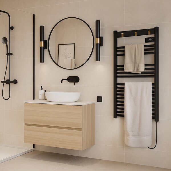 BPS-koupelny Elektrický kúpeľňový radiátor YASUR BL ECO 500W, 50x105 cm, čierny