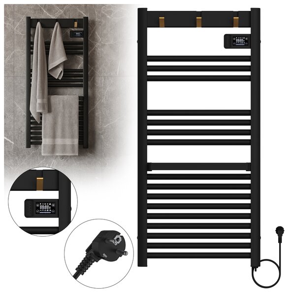 BPS-koupelny Elektrický kúpeľňový radiátor YASUR BL ECO 500W, 50x105 cm, čierny