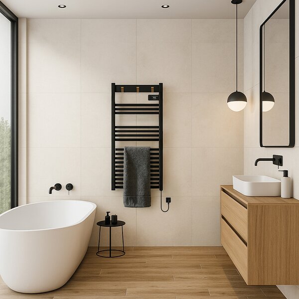 BPS-koupelny Elektrický kúpeľňový radiátor YASUR BL ECO 500W, 50x105 cm, čierny