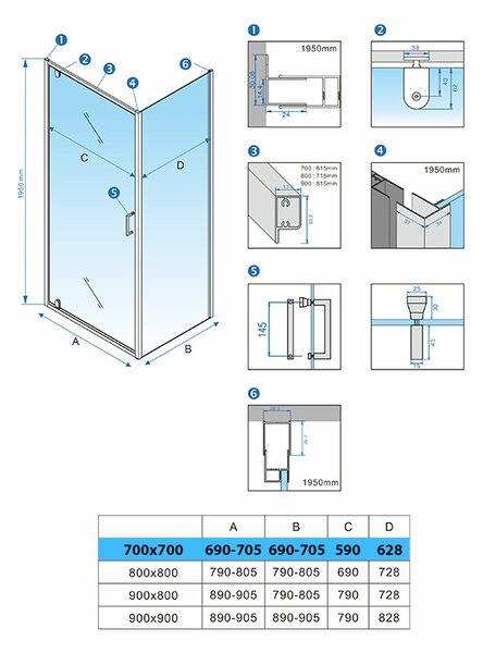 BPS-koupelny Štvorcový sprchový kút ZES KZ04 70x70 chróm/transparent - bez vaničky