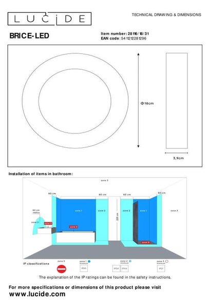 Lucide 28116/18/31 LED prisadené stropné svietidlo Brice 1x11W | 3000K | IP44 - stmievateľné, do kúpeľne