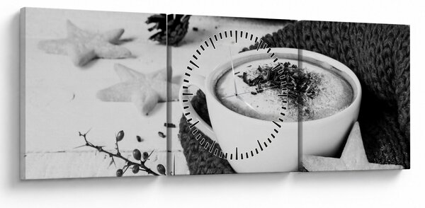 Obraz - Zimné cappuccino (s hodinami) (90x30 cm)