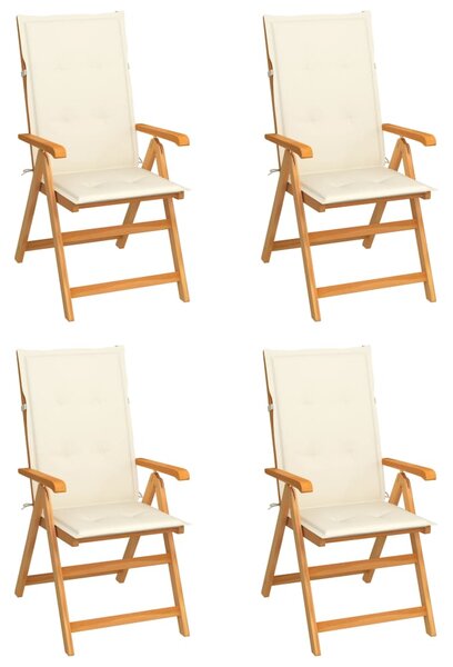 Záhradné stoličky 4 ks, krémové podložky, tíkový masív