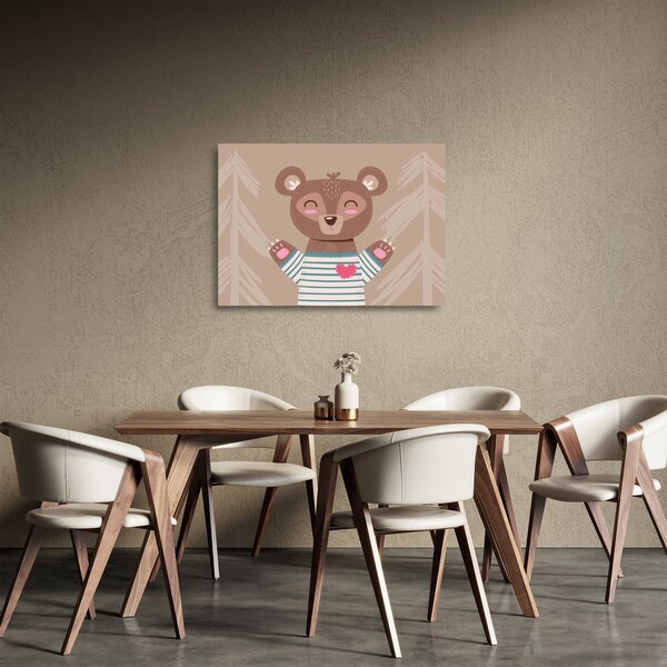 Sklenený obraz - Medvedík v pruhovanom tričku (70x50 cm)