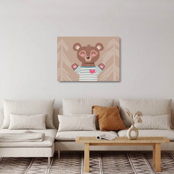 Sklenený obraz - Medvedík v pruhovanom tričku (70x50 cm)