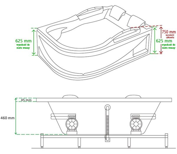 BPS-koupelny Hydromasážna vírivá vaňa VENEZIA 761L 180x120 ĽAVÁ s ohrevom vody