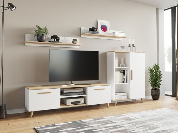 Súprava do obývačky v škandinávskom štýle Cylika, Farby: biela / biela + dub artisan Mirjan24 5903211125225