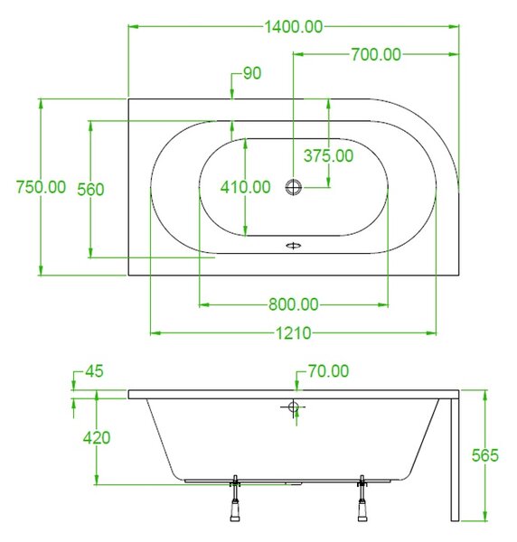 BPS-koupelny Akrylátová asymetrická vaňa na vstavanie EBI 140P 140x75 cm PRAVÁ, biela/chróm