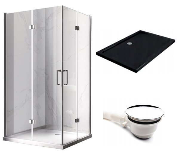 BPS-koupelny Obdĺžnikový sprchový kút KZ13A 100x90 chróm/transparent + vanička ST04A BL čierna