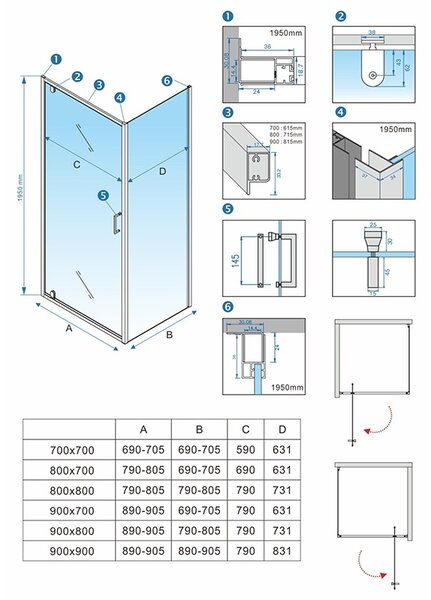 BPS-koupelny Štvorcový sprchový kút KZ04C 90x90 chróm/transparent + vanička RIKO BL čierna