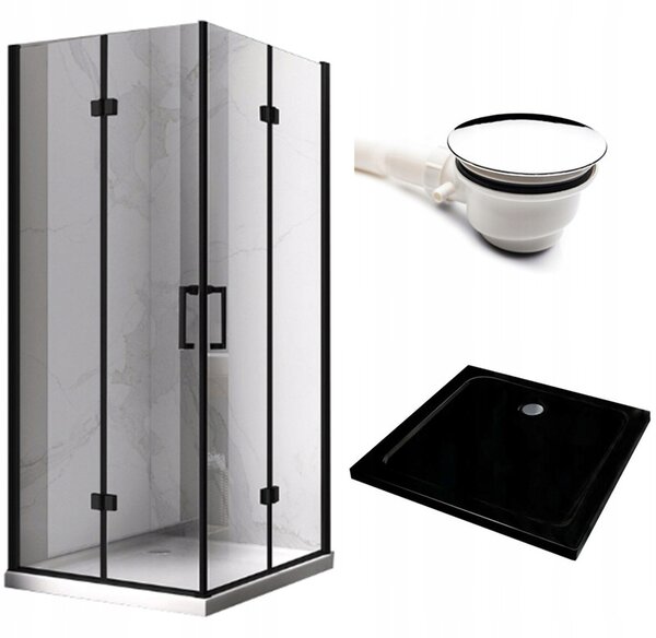 BPS-koupelny Obdĺžnikový sprchovací kút KZ12A BL 90x80 chróm/transparent + vanička ST03E BL čierna