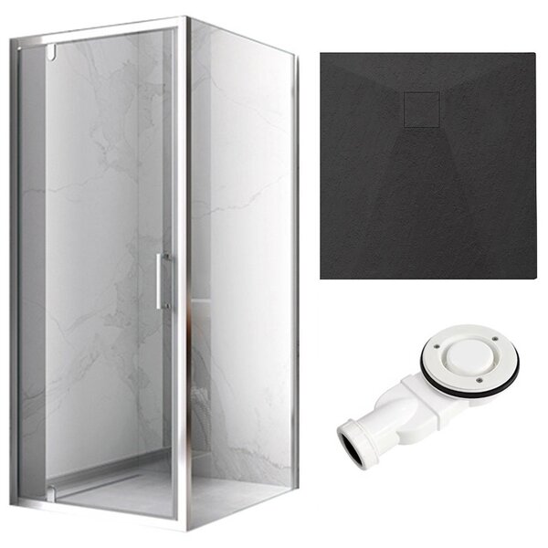 BPS-koupelny Štvorcový sprchový kút KZ04C 90x90 chróm/transparent + vanička RIKO BL čierna