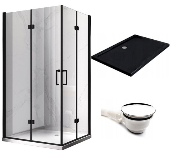 BPS-koupelny Obdĺžnikový sprchovací kút KZ13A BL 100x90 čierny/transparent + vanička ST04A BL čierna