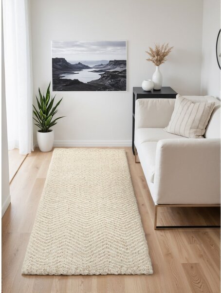 Krémový/slonovinový ručne tkaný behúň s prímesou vlny 80x200 cm Majoli – Elle Decoration