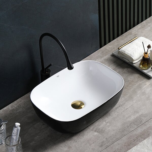 BPS-koupelny Keramické umývadlo na dosku MILO BL WH 455 45,5x32,5 cm, biele/čierne