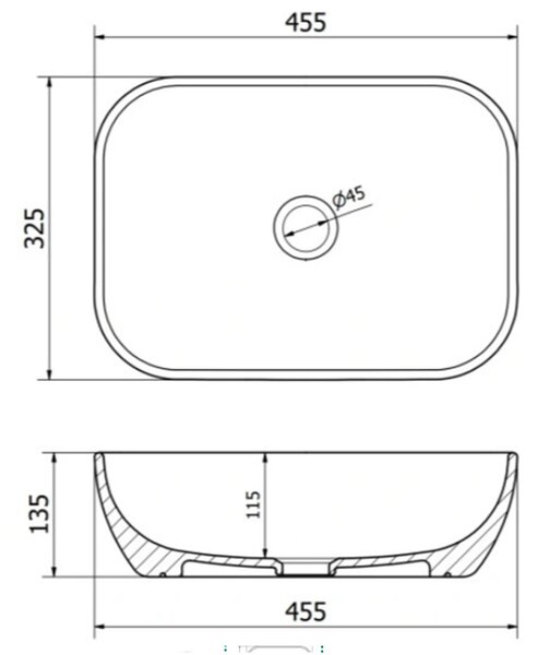BPS-koupelny Keramické umývadlo na dosku MILO MAR5 455 45,5x32,5 cm, čierny mramor
