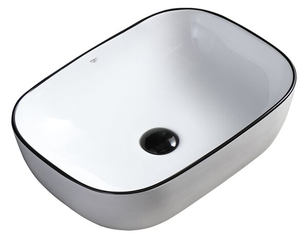 BPS-koupelny Keramické umývadlo na dosku MILO WH BL 455 45,5x32,5 cm, biele/čierne