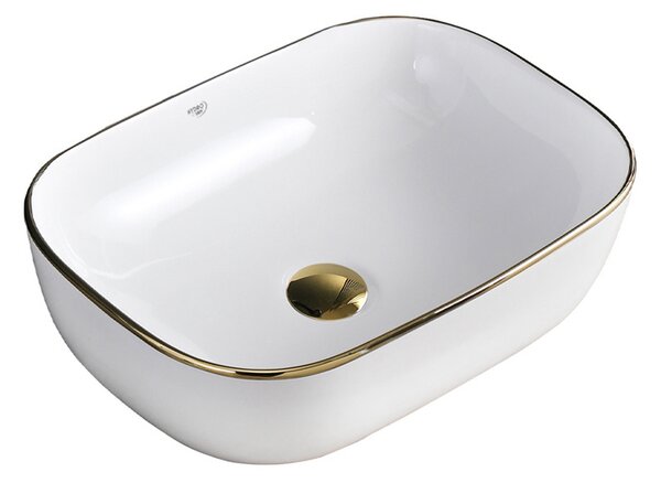 BPS-koupelny Keramické umývadlo na dosku MILO WH GL 455 45,5x32,5 cm, biele/zlaté