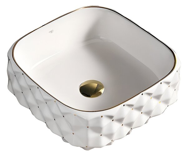 BPS-koupelny Keramické umývadlo na dosku PEARL WH GL 400 40x40 cm, biela/zlatá