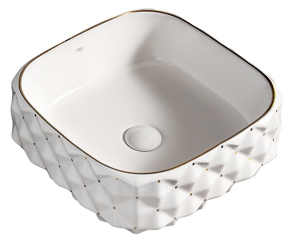 BPS-koupelny Keramické umývadlo na dosku PEARL WH GL 400 40x40 cm, biela/zlatá