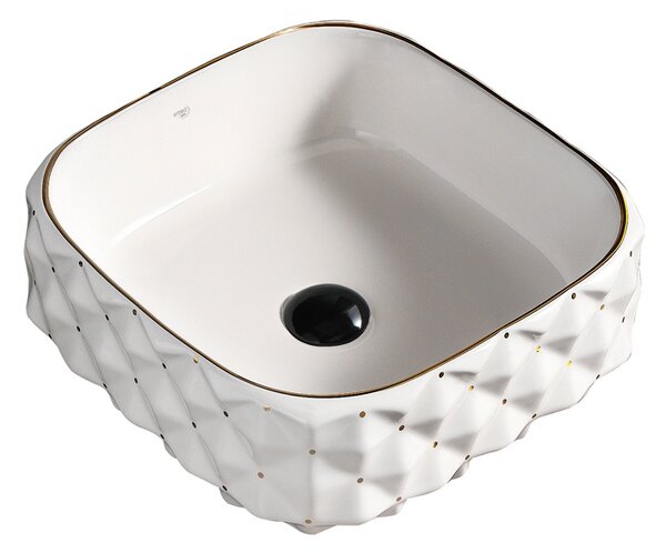BPS-koupelny Keramické umývadlo na dosku PEARL WH GL 400 40x40 cm, biela/zlatá