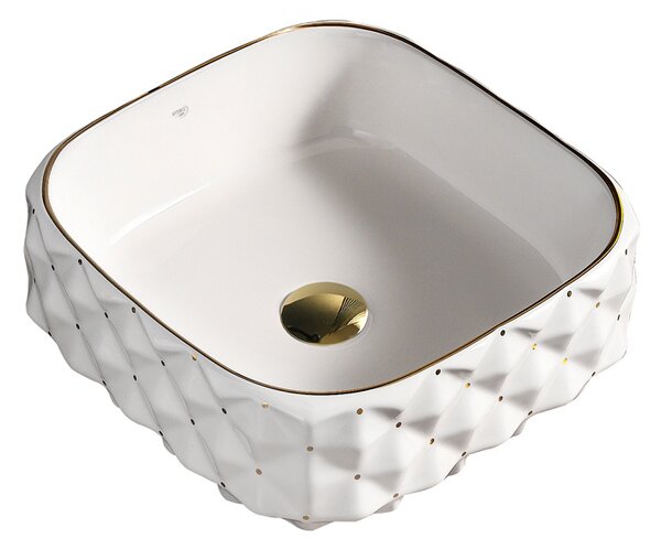 BPS-koupelny Keramické umývadlo na dosku PEARL WH GL 400 40x40 cm, biela/zlatá