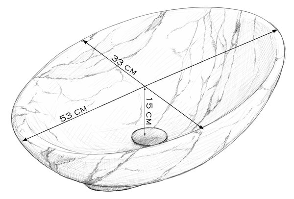 BPS-koupelny Keramické umývadlo na dosku LUMO MAR1 530 53x33 cm, biely mramor