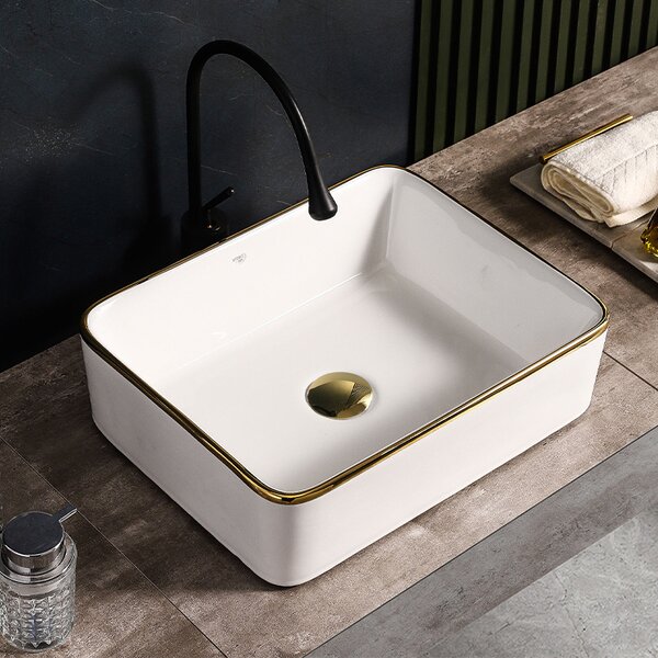 BPS-koupelny Keramické umývadlo na dosku LUXO WH GL 480 48x37 cm, biela/zlatá