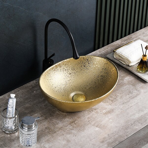 BPS-koupelny Keramické umývadlo na dosku LUMO GL 405 40,5x33 cm, zlaté štrukturálne
