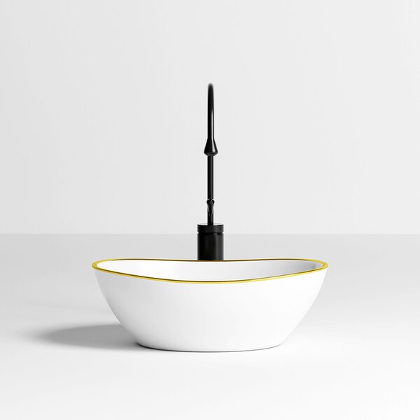 BPS-koupelny Keramické umývadlo na dosku LUMO WH GL 405 40,5x33 cm, biele/zlatý lem