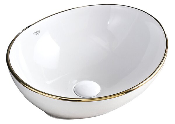 BPS-koupelny Keramické umývadlo na dosku LUMO WH GL 405 40,5x33 cm, biele/zlatý lem