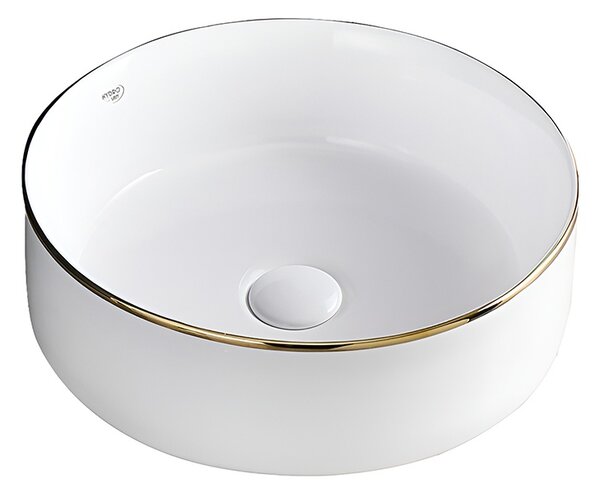 BPS-koupelny Keramické umývadlo na dosku LAVA WH GL 360 ø36 cm, biele/zlatý lem