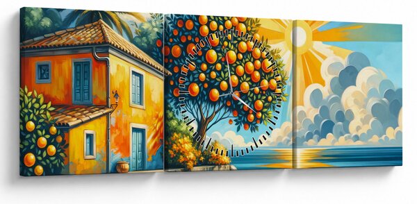 Obraz - Dom s pomarančmi I. (s hodinami) (90x30 cm)