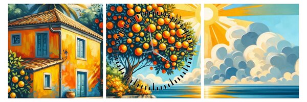 Obraz - Dom s pomarančmi I. (s hodinami) (90x30 cm)