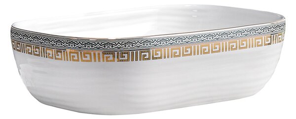 BPS-koupelny Keramické umývadlo na dosku MILO WH MOD2 455 44,5x32,5 cm, biele/zlatý dekor
