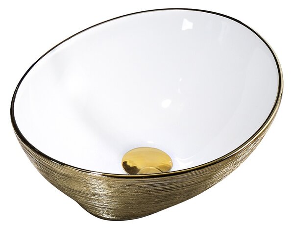 BPS-koupelny Keramické umývadlo na dosku LUMO GL BR 405 40,5x30 cm, biele/zlaté