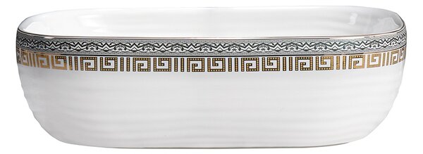 BPS-koupelny Keramické umývadlo na dosku MILO WH MOD2 455 44,5x32,5 cm, biele/zlatý dekor