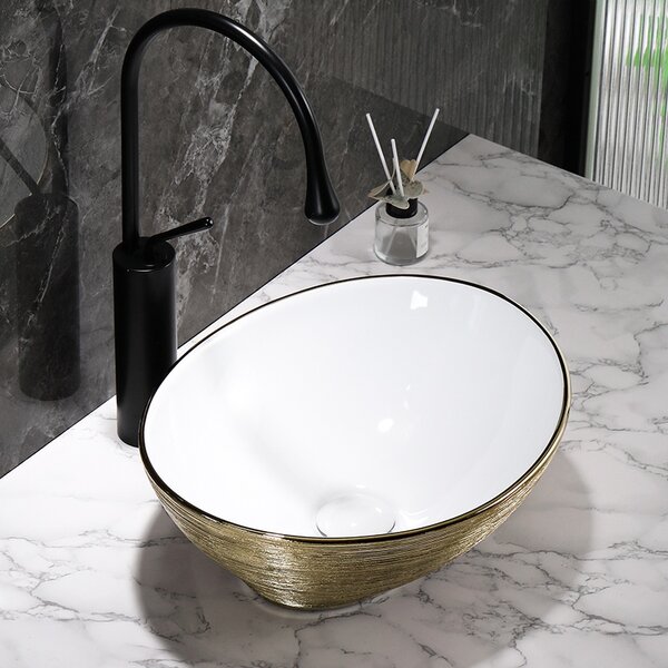 BPS-koupelny Keramické umývadlo na dosku LUMO GL BR 405 40,5x30 cm, biele/zlaté